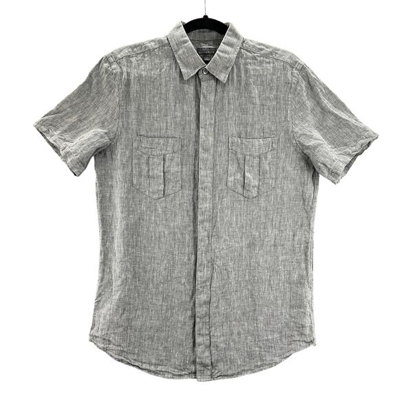 CALIBRATE Mens Gray 100% Linen Slim Fit Short Sleeve Casual Button Up Shirt‎ M - Picture 1 of 8